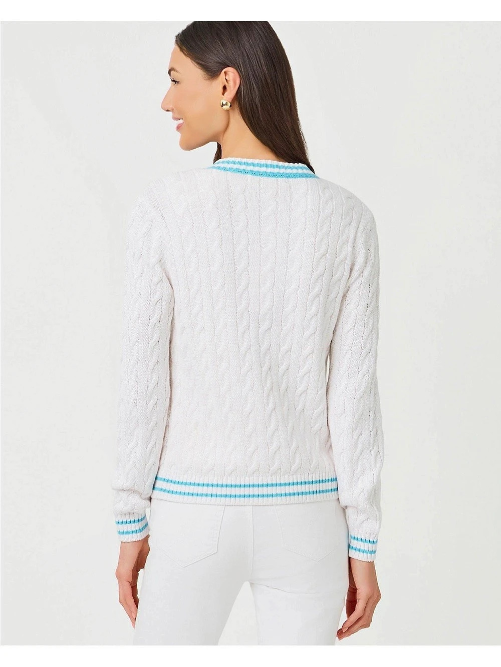 NWT Lilly Pulitzer Brockton Crew Neck Cardigan White & Blue Small - Picture 6 of 14